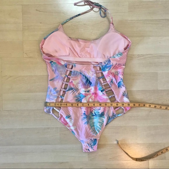Pink Tropical Cut Out One Piece Swim Suit - Picture 3 of 6